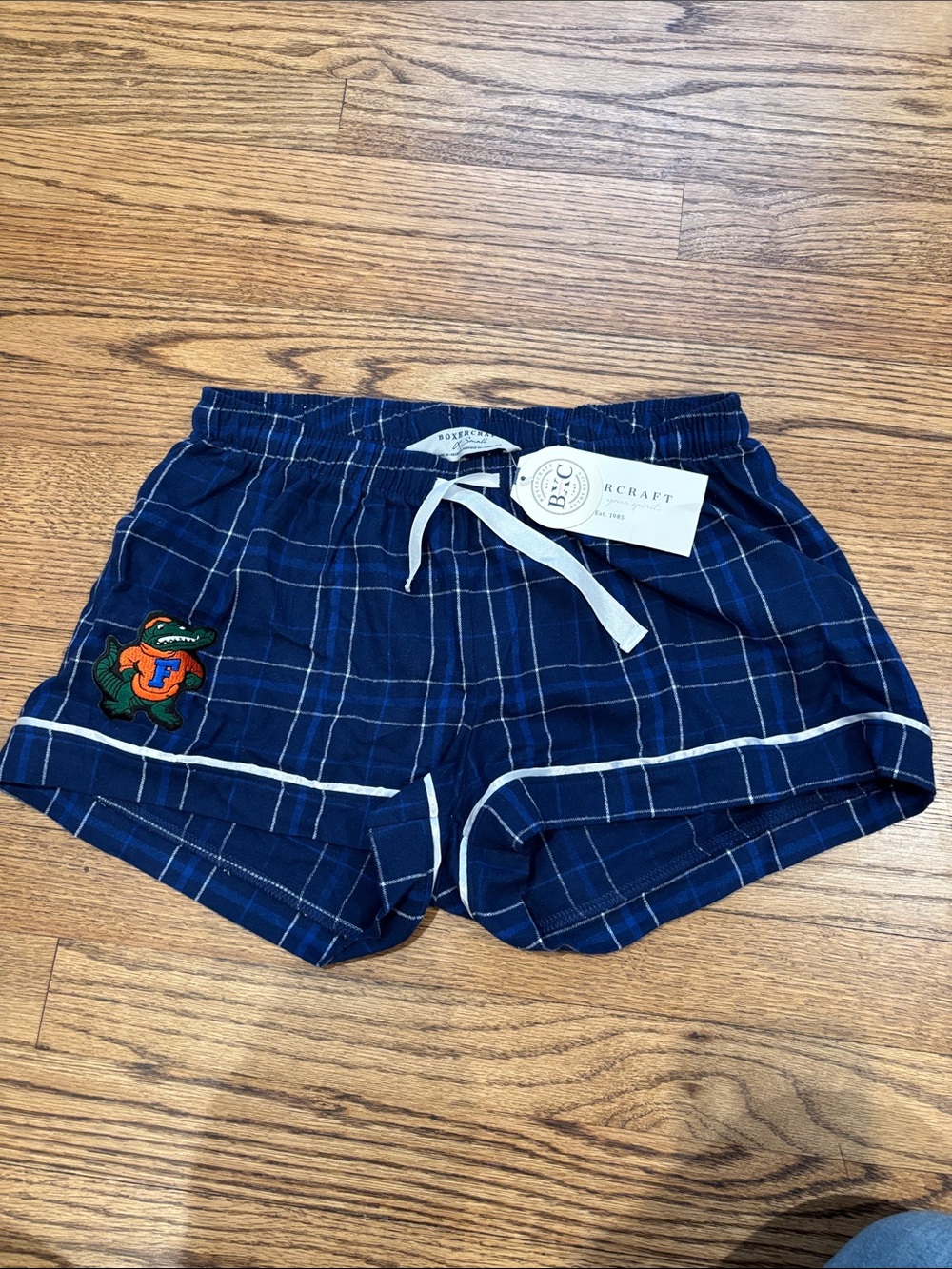 NWT Boxercraft UF Gator’s Blue Plaid Lounge Shorts with White Drawstring